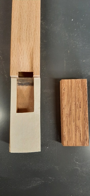 Figure 3 — Close-up of a wooden pipe mouth showing the block, face, upper and lower lip cut into close-grained beech