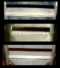 Figure 2 — Close-up of nicking — the fine serrations filed across the edge of a flue-pipe languid that steady the jet and soften the chiff.