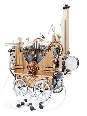 Figure 4 — The Jäger & Brommer Karakuri organ: a 31-note, 5-register hand-crank street organ with 10 additional controls and an automatic bird, built for the World Karakuri Contest 2005 at the Nagoya EXPO.